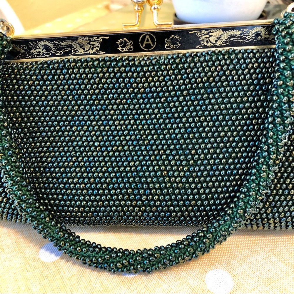 Beaded Handbag/purse Green w/gold hardware